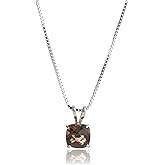 MAX + STONE 925 Sterling Silver Cushion Cut Birthstone Necklace for Women | 6mm Hypoallergenic Solitaire Necklace | Gemstone Pendant Necklaces with 18 inch Box Chain