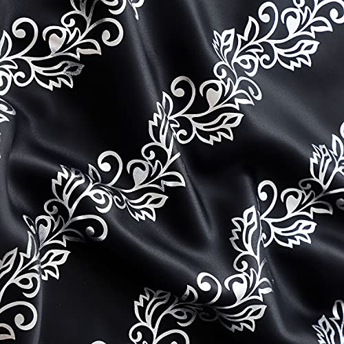 Estelar Textiler Blackout Window Curtains Silver Wave Flower Print Grommet Blackout Curtains Thermal Insulated Drapes Blinds for Bedroom Sliding Patio Door 38 x 84 Inch Black 2 Panels