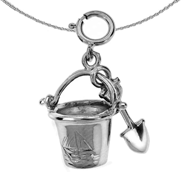 14K White Gold 3D Bucket & Shovel Necklace 20 mm Amazon.co.uk Jewellery