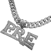 BLINGFACTORY Hip Hop Jewelry Silver Plated Large PRE Pendant & 15mm 18" Full Iced Cuban Choker Chain Necklace Set