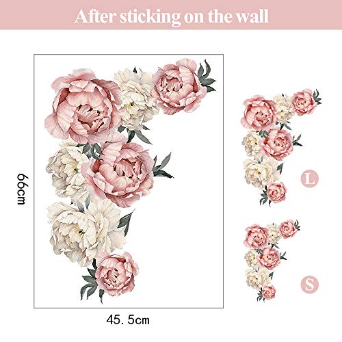 Outivity Flowers Wall Sticker Peony Rose, Waterproof PVC Wall Decals Flowers for Living Room Bedroom Kitchen Playroom Nursery Room Sofa Background Decorations - Thumbnail 3