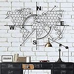 DEKADRON-Metal-World-Map-Wall-Art-Compass-Honeycomb-Themed-Metal-Wall-Art-3D-Wall-Silhouette-Metal-Wall-Decor-Home-Office-Decoration-Bedroom-Living-Room-Decor-Black-39-W-x-30-H-98×75-cm