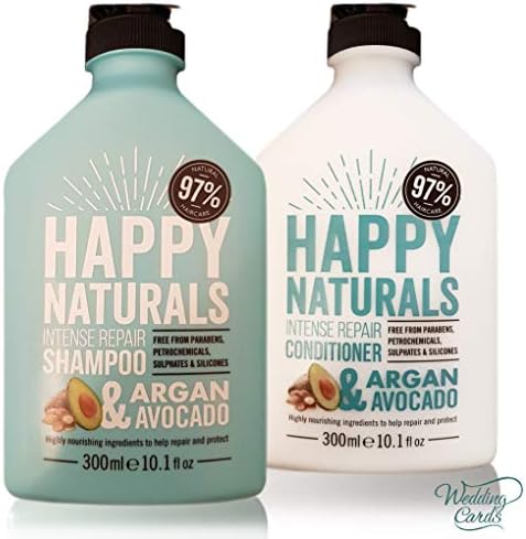 Happy Naturals SET of INTENSE REPAIR SHAMPOO and CONDITIONER with ARGAN & AVOCADO No Parabens, SLS, Petrochemicals, Sulphates & Silicones