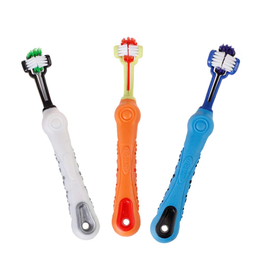 YUIP 3Pcs Pet Toothbrush, Triple Headed Toothbrush Pet, Dog Toothbrush for Pet Dental Care, Handle Design for Easy Oral Care Grooming Perfect for Medium Large Sized Dogs