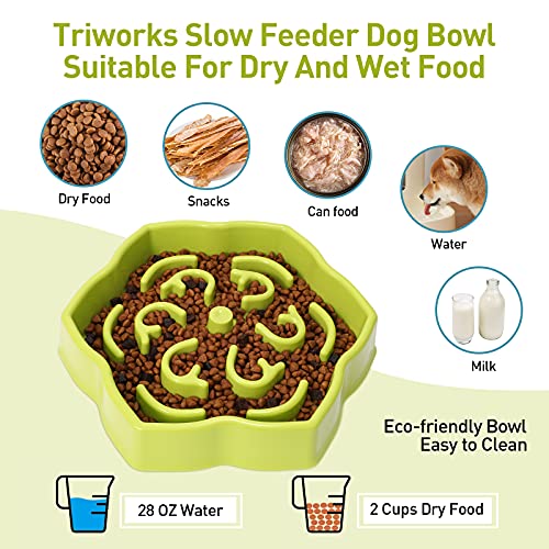 Slow Feeder Dog Bowl, Slow Feeding Petal Maze Dog Bowl, Healthy Diet Slow Eating Pet Bowl, Anti-Gulping Slow Feeder Stop Bloat Bowl for Small & Medium Size Dogs Green