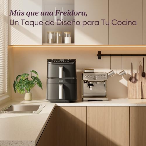Cosori Air Fryer Turbo Tower Pro Smart 10.8 Liter, PFAS Free Ceramic Coating Air Fryer, Dual Resistance with Turbo Blaze, Vertical Dual Basket Airfryer with 7 Functions and WiFi