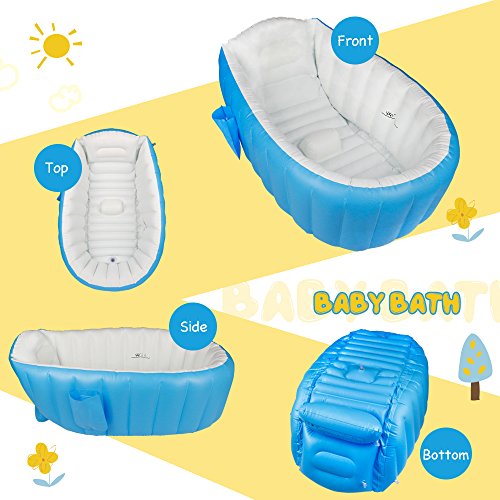 Baby Inflatable Bathtub, Large Capacity Mini Swimming Pool Non Slip Soft Comfortable Foldable and Portable Travel for New Born Baby Infant Kids Boys Girls (Blue)
