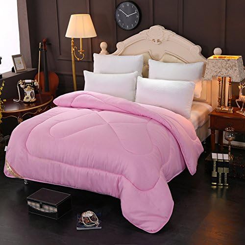 DW&HX Double solid color duvet, European simple thick quilt fluffy soft machine washable quilts queen comforter duvet-pink 180x220cm(71x87inch)