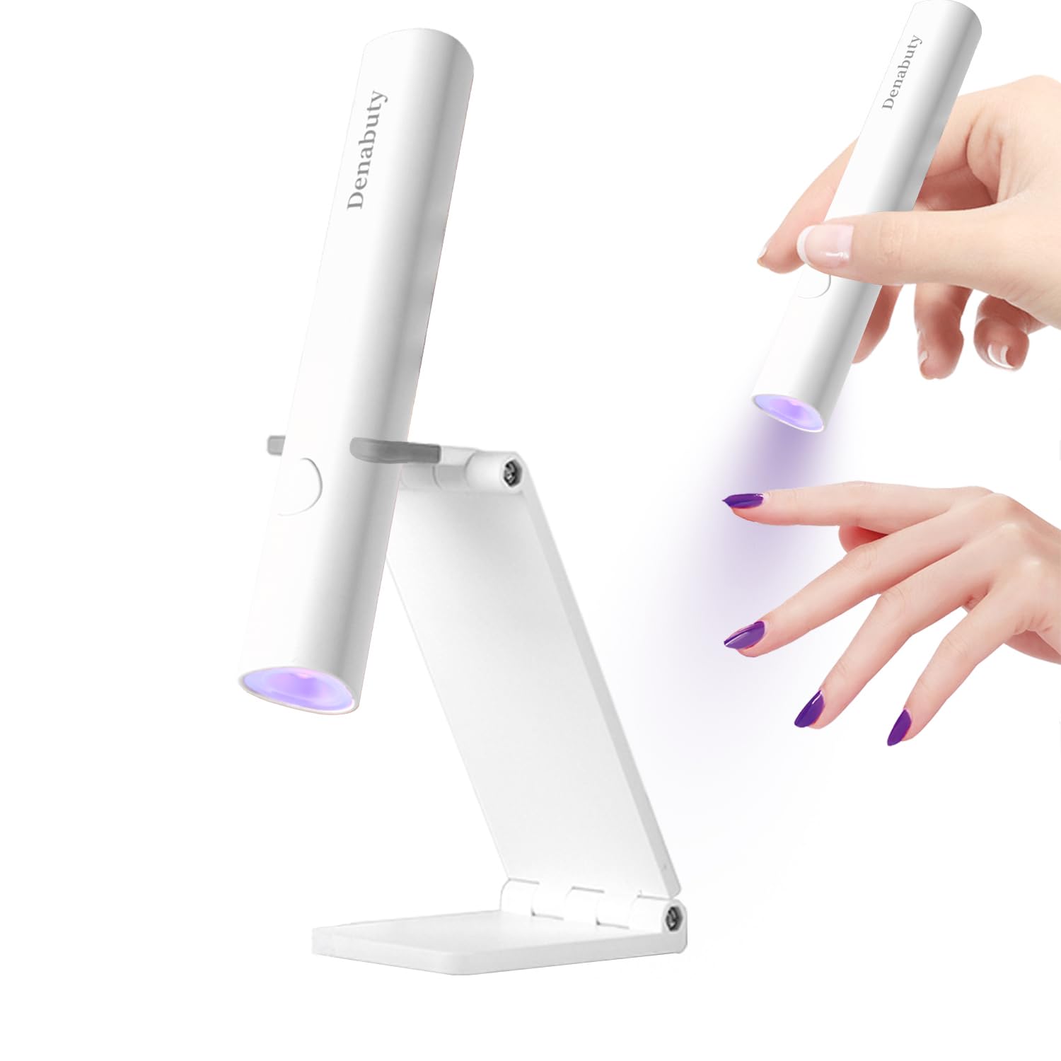 UV Light for Gel Nails, Denabuty Mini U V LED Nail Lamp Handheld with Stand, Portable Nail Dryer Rechargeable USB Cordless, Nail Light with 2 Timers for Fast Drying, White