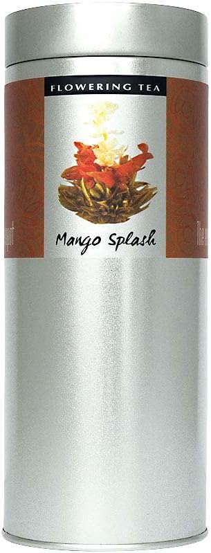 The Exotic Teapot - Mango Splash Flowering Tea Tin, 10 Blooms, Vacuum Sealed, Jasmine Blooming Tea Flowers
