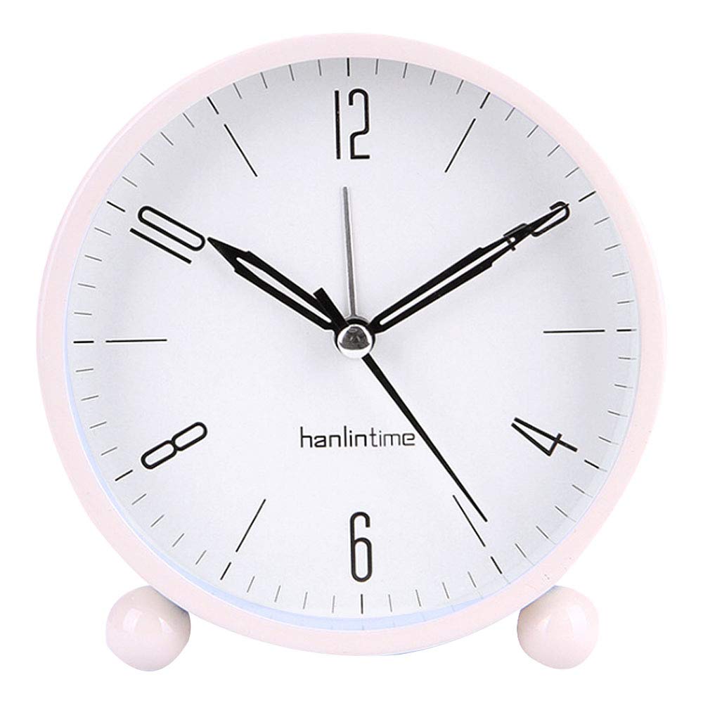 LA HAUTE 4" Round Silent Alarm Clock Non Ticking Bedside/Desk Alarm Clock Battery Powered Travel Clock with Nightlight (Beige)