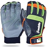 Franklin Sports Adult MLB Shok-Sorb Neo Batting Gloves, Adult X-Large, Pair, Gray/Navy/Lime