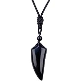EDEN'S CALL Natural Stone Necklace for Men and Women Adjustable Cord Wolf Tooth Amulet Healing Crystal Stone Pendant Necklace for Lucky Love, Black Obsidian