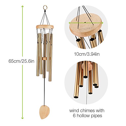 Garden Wind Chimes, Cozzine Musical WindChime Sweet Sound For Outdoor Indoor Relax Meditation, Percussion Instrument Aluminum Tubes Wood Medium Large Wind Chime, Copper Color (25.6 inches)