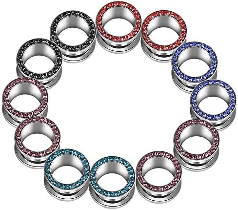 6 Pairs Screw Fit Ear Gauge Hollow Tunnels (8mm-16mm, 0g-5/8 Gauge) Clear CZ Crystal Jeweled Plugs Stretcher Set