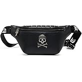 Leather Fanny Packs for Women,Skull Design Leather Waist Bag Black Fanny Pack Men Bum Bags for Women Crossbody Belt Bag Fashion Waist Pack for Holiday Festival Travel Running Hiking (Skull -2)