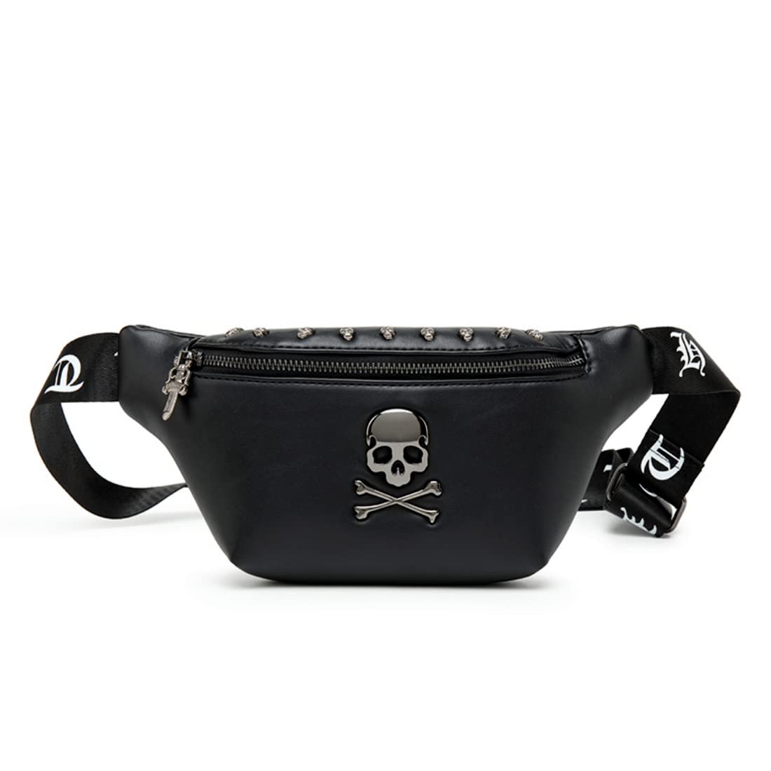 Bumbag for Women,Black Leather Fanny Pack for Women Skull Designed,Bumbags for Ladies Fashion Waist Bag Pack for Dog Walking Festival Hiking Travel Holiday（Color-2）