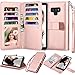 Njjex Luxury Wallet Case for Galaxy Note 9 - PU Leather, 9 Card Slots, Detachable, Kickstand, Magnetic Phone Cover with Wrist Strap - Rose Gold