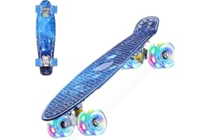ERNAN 22 inch Skateboards for Kids,Cruiser Skateboard,Skateboards for Kids Teens Adults & Beginners, PU LED Flashing Wheels w