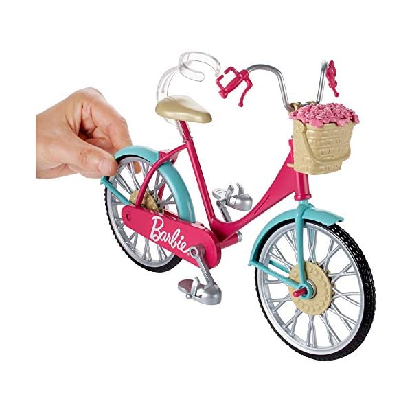 Barbie-Fahrrad, Fahrrad mit Blumenkorb, bewegliche Räder, rosa Fahrrad Puppe, Puppe, Geschenk für Kinder, Spielzeug ab 3 Jahre,DVX55 – Bild 6