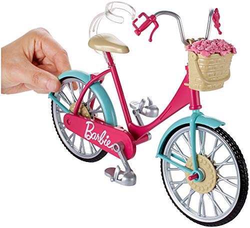 Barbie-Fahrrad, Fahrrad mit Blumenkorb, bewegliche Räder, rosa Fahrrad Puppe, Puppe, Geschenk für Kinder, Spielzeug ab 3 Jahre,DVX55 – Bild 6