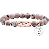 Tobestu Mustard Seed Faith Bracelet | 8mm Round Natural Stone Beads | Heart Mountain Design Charms | Christian Beaded Bracelet for Men Women 7" Perimeter | Y4108