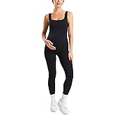 MOMANDA Maternity Jumpsuit Workout Romper for Pregnancy Seamless Leggings Bodysuit Sleeveless Square Neck Tank Top