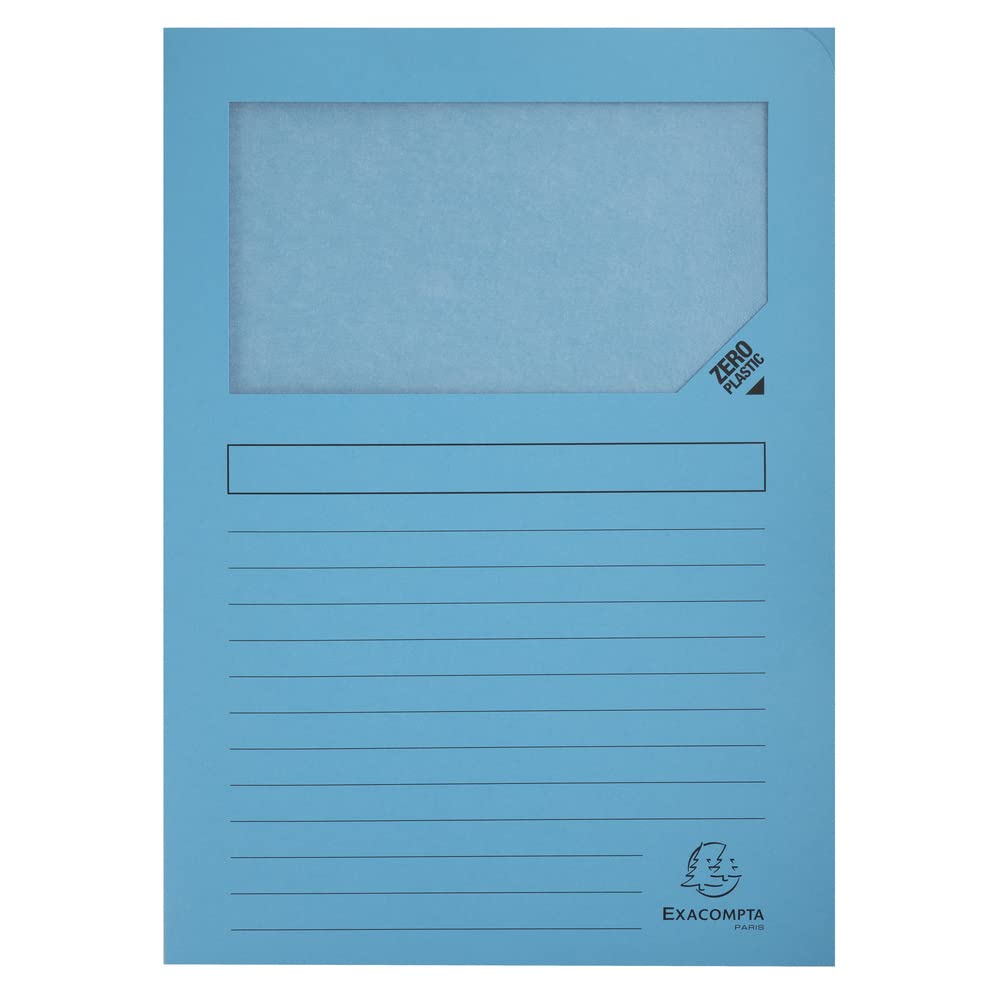 Exacompta - Ref 50162E - Super Window Folders - 220 x 310mm in Size, Suitable for Holding A4 Documents, 160gsm Card, Clear Document Viewing Window - Bright Blue (Pack of 100)