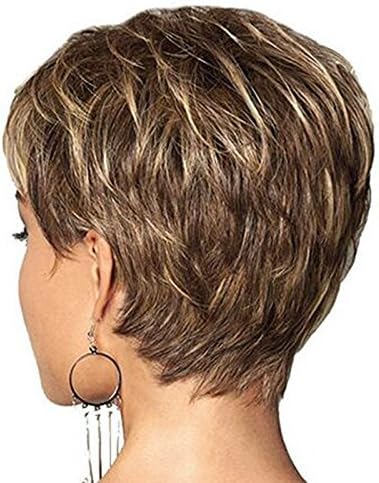 Royalfirst Short Slight Wavy Synthetic Hair Wig Short Layered Pixie Cut Wigs for Women Lady with Bangs, Dark Brown - Image 3
