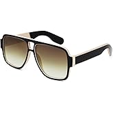 Karsaer Retro 70s Inspired Aviator Eyewear for Men and Women, Double Bridge Square Frame, Bold Pilot Design K7123