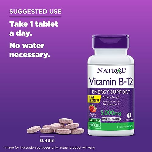 Natrol Vitamin B12 5000mcg, Dietary Supplement for Cellular Energy
