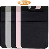 SHANSHUI Card Holder for Back of Phone, Double Stretchy Lycra 3-m Adhesive Phone Wallet Stick on Credit Card Holder Pocket Pouch for iPhone and Most Smartphones (MultiColors-5Pack)
