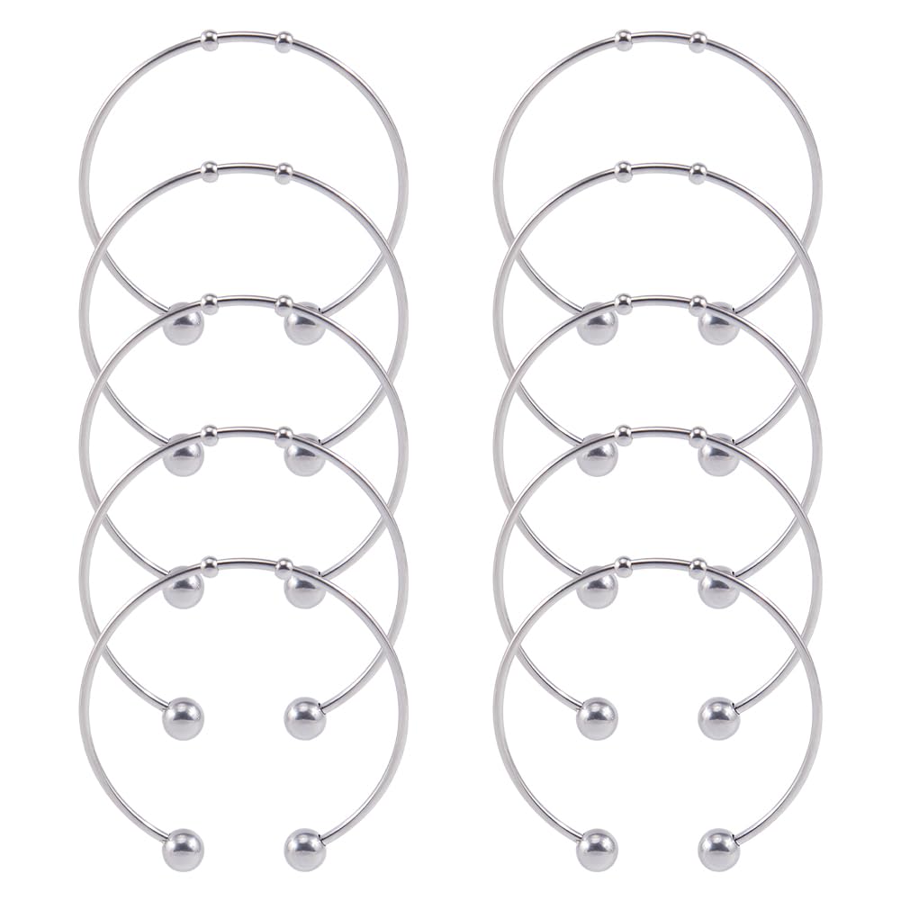 SUNNYCLUE 10Pcs Open Blank Charm Bracelets Ball Cuff Bangle Bracelets Bulk Half Opening Expandable Bangle Silver Open Wire Bangle Bracelet Bead for DIY Crafts Women Bracelet jewellery Making Supplies