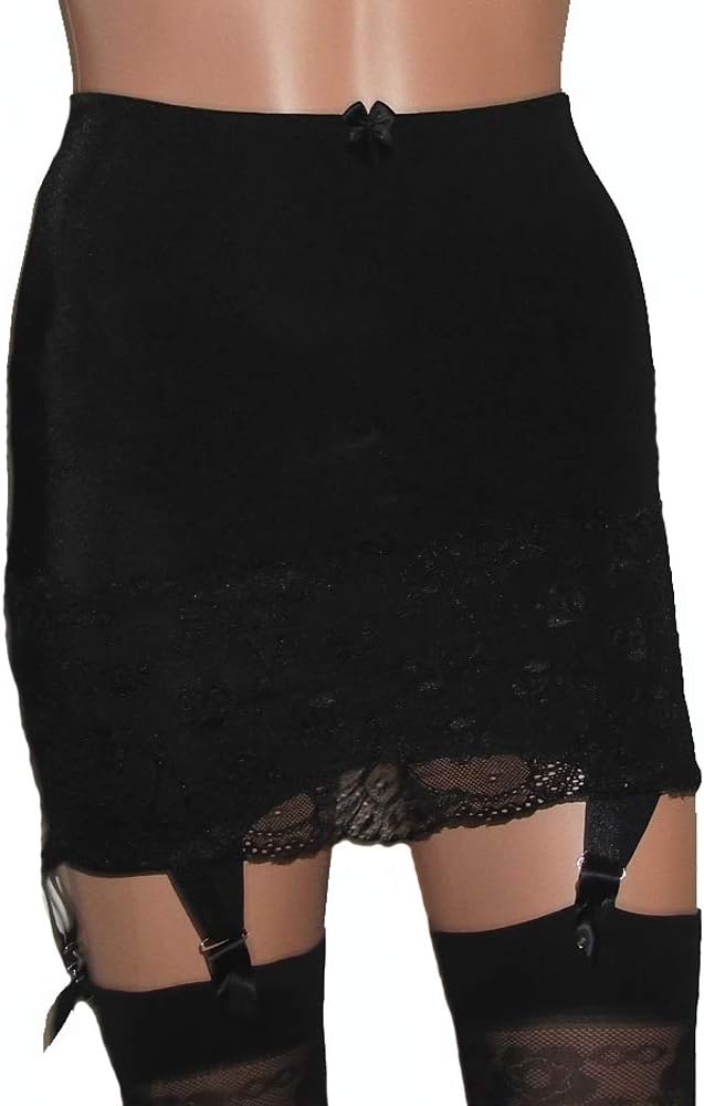 Swanky Pins Longline 6 Strap Suspender Girdle Lace Trim in Black Black & Red