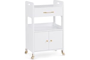 BarberPub Hair Salon Rolling Trolley for Storage, Barber Cart with Cabinet & Lockable Wheels, Beauty Spa Utility Styling Tools Organizer 2494 (White)