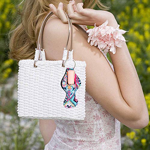 Huihui Decoration 10 Pieces Lipstick Holder Keychain Keyrings Neoprene Chapstick Key Chain Holder Lip Balm Holder Keychain with 10 Different Vibrant Prints (10 Pack)