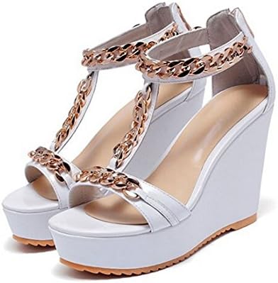 San Hojas Women's Ankle Strap Comfort Criss Cross Platform Wedge Sandal (5, white)
