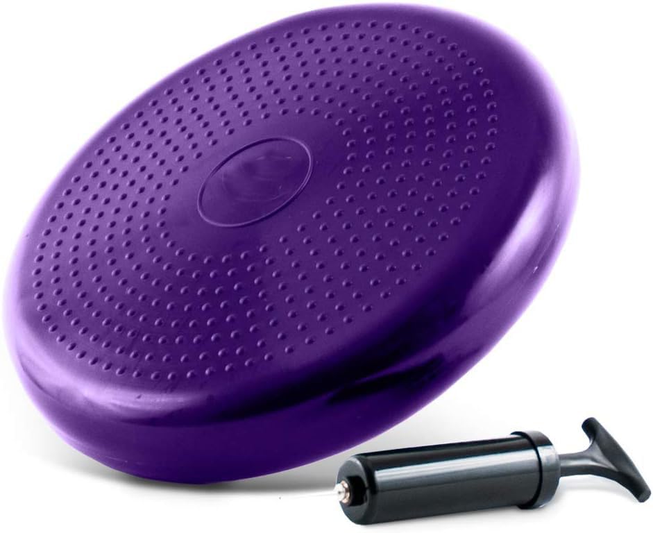 Yoga Wobble Board Inflatable Balance Pad Cushion for Improving Core Strength Relieving Back Pain Stability and Balance Trainer Disc Extra Thick Wiggle With Pump (Purple)