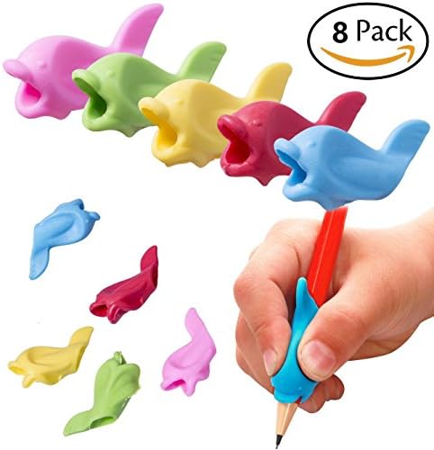 6pack &amp; 8pack Kids Handwriting Cute Dolphin Grips Pencil Gripper Silicone Pen Writing Corrector for Preschooler Boy and Girls in random color (8 pack random color)