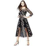 DEZZAL Women's Floral Embroidered Sheer Evening Cocktail Dress