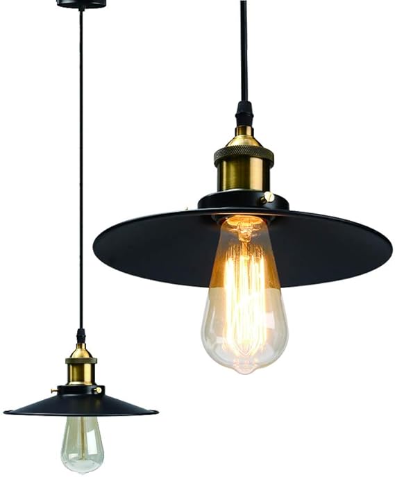Industrial Pendant Lighting with Adjustable Light Cord,Black Metal