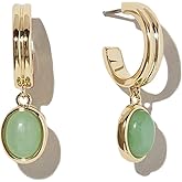 DISTANT DRUMS Simple Natural Green Aventurine Stone Jewelry Set for Women,Hoop Earrings,Bracelet,Necklace,18K Gold-plated Spiritual Gift,Fortunate Stone Jewelry,Choker