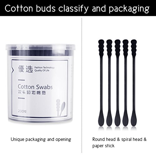 Lameila 200Pcs Cotton Swabs Black Double Tipped Cotton Buds Spiral Head Multipurpose Safe Highly Absorbent Hygienic Cleaning Sterile Sticks - Thumbnail 2