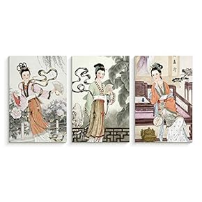 3 Panel Canvas Wall Art Dream of The Red Chamber Pictures Home Wall Decorations for Bedroom Living Room Paintings Canvas Prints Framed - 16"x24" x 3 Panels