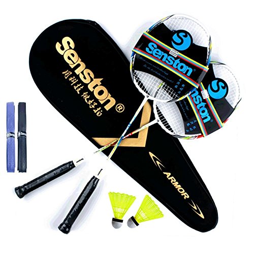 Senston Badminton Set,2 Graphite Shaft Badminton Racket Carbon Fiber Badminton Racket with 2 overgrip/ 2 shuttlecocks/ Racket cover