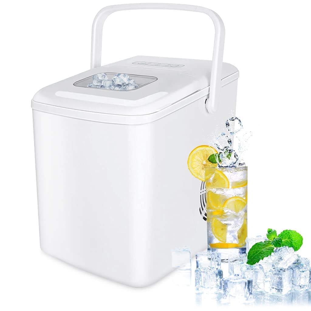 LINMOUA Ice Maker Machine for Countertop - Self-Cleaning Function, 26Lbs/24H Portable Ice Maker, 9 Cubes Ready in 8Mins, Compact Ice Cube Maker with Ice Scoop & Basket for Home Kitchen Office Bar