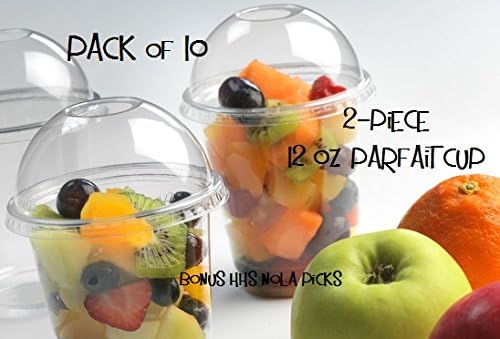 Parfait Cup 2-piece, PACK of 10 Super Sips Clear Plastic 12 oz Cup and Dome Lid w/ FDL Party Picks