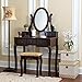 Fineboard Single Mirror Dressing Set Five Organization Drawers Vanity Table with Wooden Stool, Brown