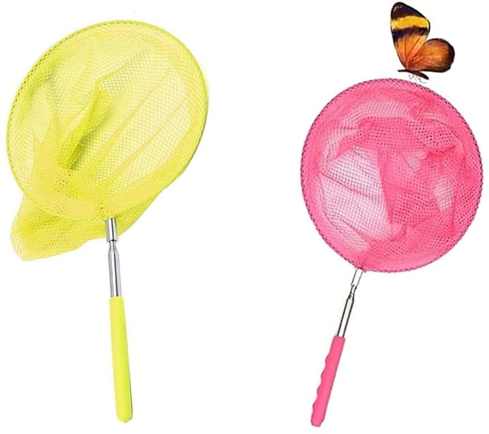Children's Fishing Net, Butterfly Net, Extendable Butterfly Bug, Garden Insect Bird Net, Kids Catcher, Pack of 2, Pink, Green