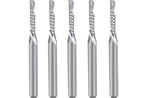 HOZLY 3.175X2X12mm Left Hand Single Flute Downcut Spiral Bits High Efficiency Cutting Wood Acrylic Aluminum Plastic Plate Pack of 5